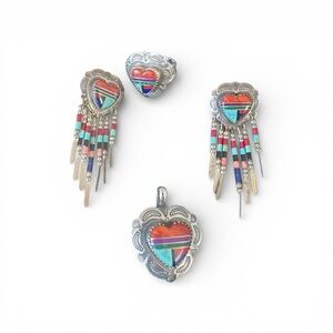Stunning! Stamped Sterling silver and multi-stone southwestern jewelry set